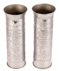 WWII 1943 Dated 75mm M18 Artillery Shell Case Trench Art Named Pair