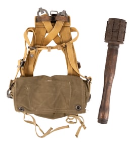 WWII German Potato Masher Stick Grenade & 1939 Assault Backpack