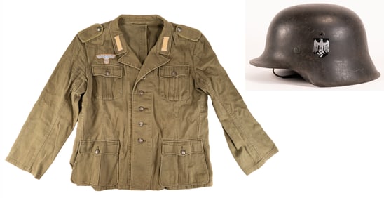 WWII German M42 Single Decal Army Helmet & Tropical Tunic