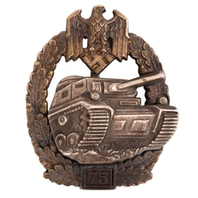 WWII German Army 75 Tank Assault Badge By JFS Rare