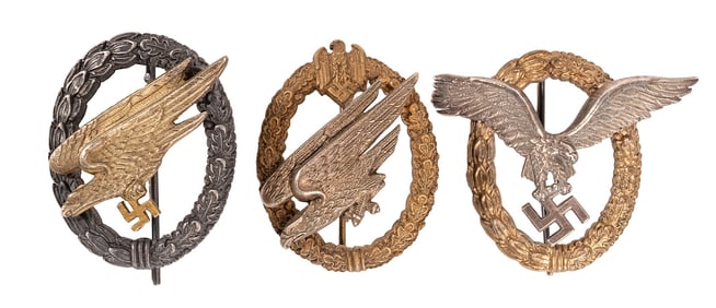 WWII German Luftwaffe Paratrooper Fallschirmjager Jump Badge & Pilot Observer Badge CE Junker Assman