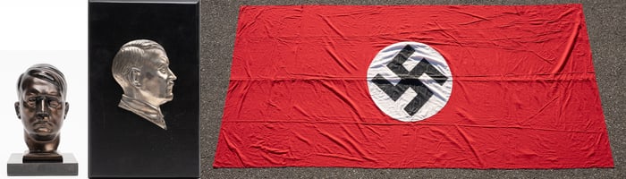 WWII German NSDAP SS Marked Building Flag Drap (Hakenkreuzflagge) & Hitler D?cor