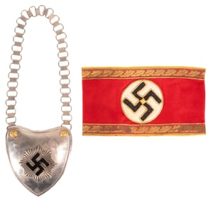 WWII German Reichsleiter Political Leader Swastika Arm Band & RLB Gorget