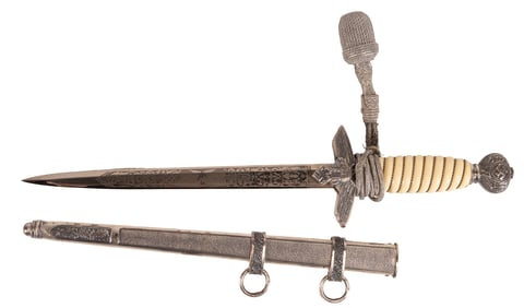 WWII German Luftwaffe Officer Engraved Dagger w/ Scabbard