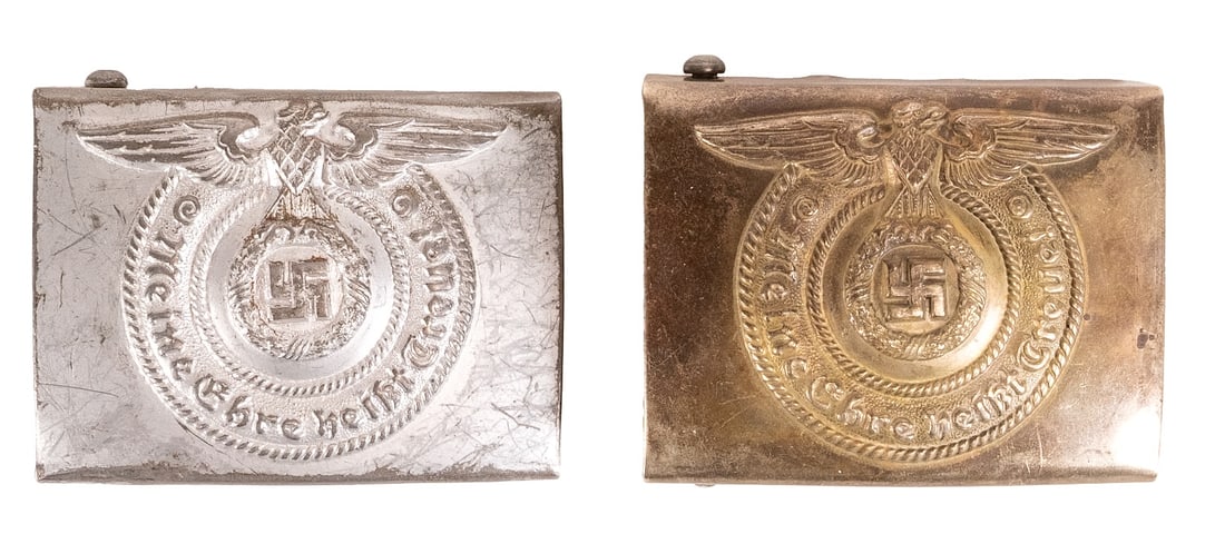 WWII German Collection SS Belt Buckles: WW2 Nazi Germany Waffen SS " My Honor is Loyalty " Marked Belt Buckle Collection Grouping Group Lot Consisting of (1x) Waffen SS Schutz Staffel EM Belt Buckle One Piece Die Struck Stamped Steel Constr