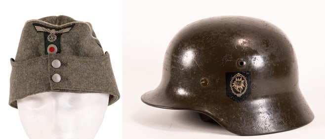 WWII German Mountain Troop M35 Dual Decal Helmet Edelweiss Badge & German WWII Arm Mountain Troop