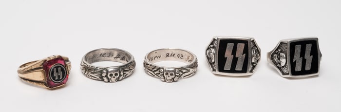 WWII German Waffen SS Runic Skull & Skull Totenkopf Honor H Himmler Ring Collection 5pc