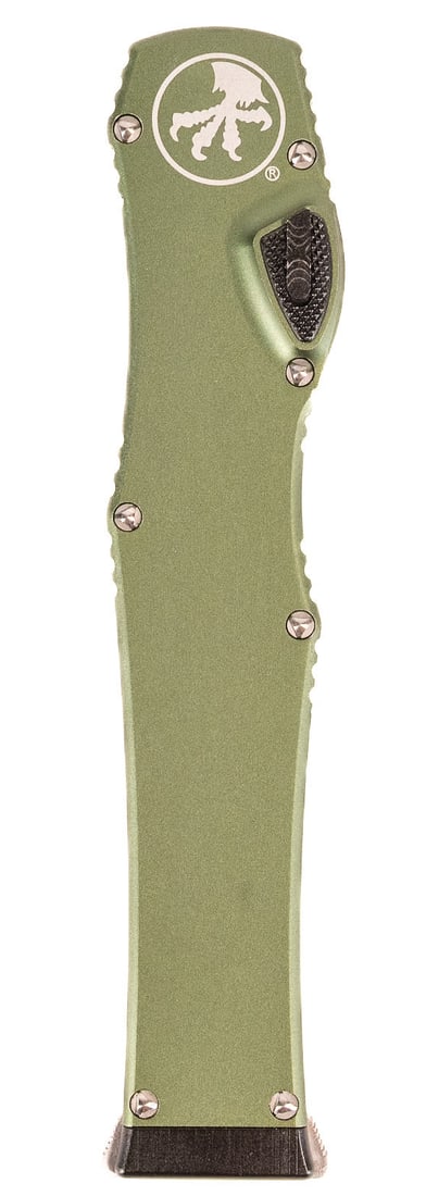 Microtech Halo VI OTF Switchblade Knife 10.5": Microtech Halo VI OTF Automatic Switch Blade Knife 10.5" L with Carry Case Tanto Blade Navy Green Handle Aircraft Grade Aluminum Chassis with Durable Mil-Spec Anodized Finish USA Dagger DLC Estate In