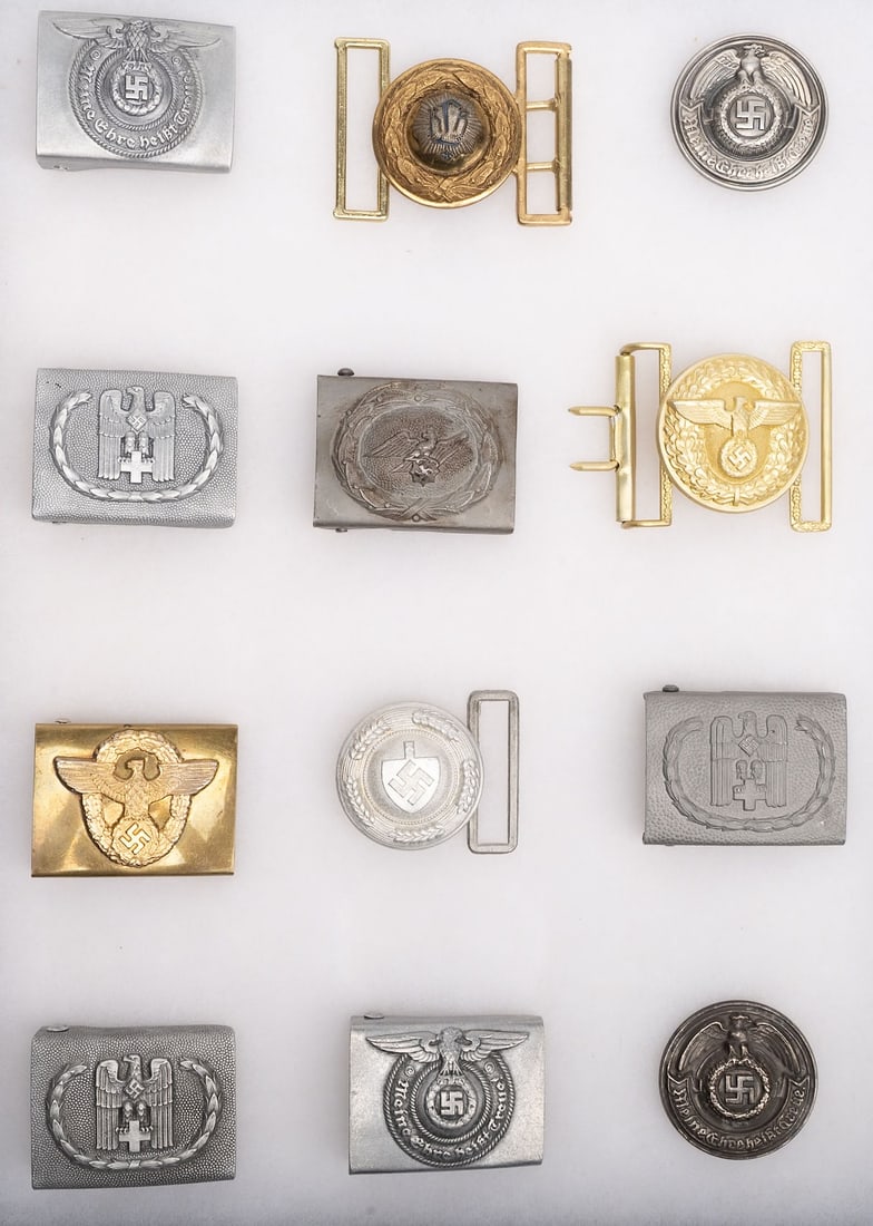 Large WWII German Belt Buckle Collection: WW2 Nazi Germany Belts Buckles Large Collection Grouping Group Lot Heer Officer Waffen SS Officers Red Cross RAD Officer and others Most are 2.5" x 2" in Various Shapes Colors and Conditions They may 