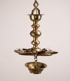 18th c. Judaic Brass Synagogue Judenstern Converted to Electric Pendant Corner Light