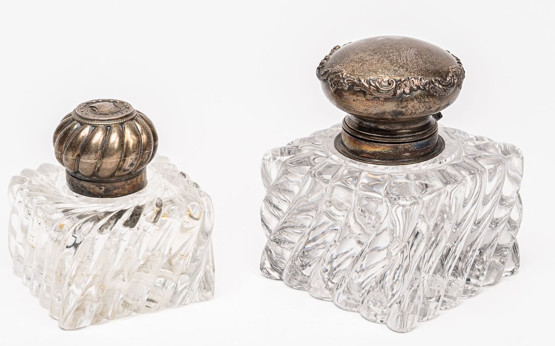 Baccarat Art Glass Sterling Silver Top Lid Fountain Pen Inkwell Collection (1 of 14)
