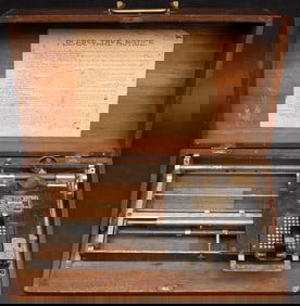 19th c. Hall Portable Typewriter w/ Wood Carry Case