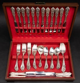 Wallace "Rose Point" Sterling Silver Flatware Set For 12 Over 3000 Grams
