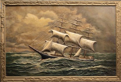 19th c. Sailboat Clipper Ship Impasto Oil on Board