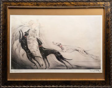 Louis Icart ( French 1888-1950) "Coursing II" Hand Colored Etching