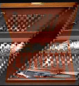 Gorham "Etruscan" Art Deco Sterling Silver Flatware Set For 6 1662 Grams