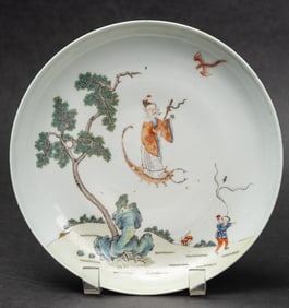 Chinese Famille Rose Figural Zhong Kui Porcelain Protection Dish Daoguang Mark