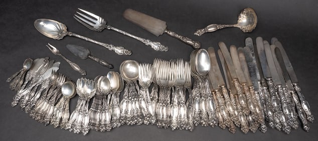 International Silver "Frontenac" Art Nouveau Sterling Silver Flatware Set For 12 Over 5500 Grams