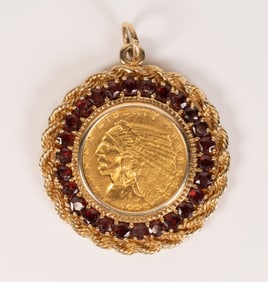 1925 Gold Coin $2 1/2 American Indian Coin Pendant