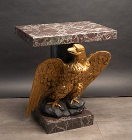 Napoleonic / Federal Gold Gilt Wood Carved Eagle Marble Pedestal Table