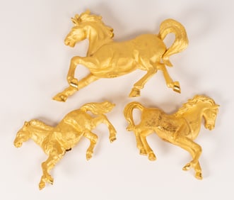 24k Gold Chinese Horse Stallion Figurine Set