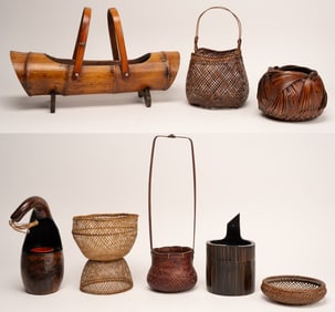 Japanese Hanakago Hand Woven Bamboo Ikebana Flower Arranging Basket Collection 8pc