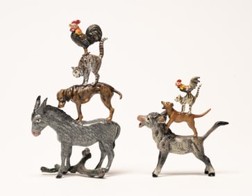 Viennese Bronze Sculpture "Bremen Town Musicians" 2pc