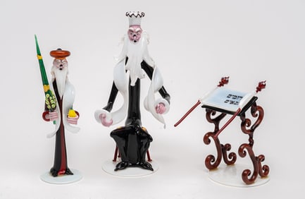 Gianni Toso ( Italy b.1942-) Judaic Blown Murano Venetian Glass Rabbi Figure Collection