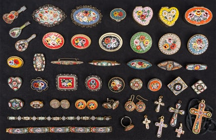 Large Pietradura Micro Mosaic Collection Bracelet Earring Brooch Pill Box Pendant etc