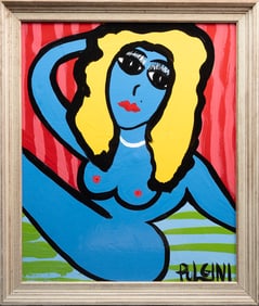 Thomas Pulgini ( America b. 1965-) Nude Blonde Woman Pop-Art Abstract Oil on Canvas Signed