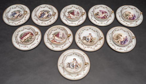 18th c. Tea Service Nude Scene Continental Porcelain Teacup & Saucer 20