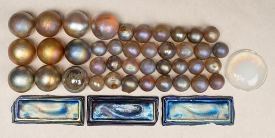 19th c. LCT Tiffany Studio Art Glass Tiles Parts Collection 44pc