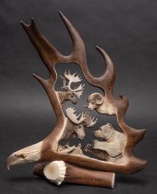 Bob Merry Hand Carved Moose Antler Sculpture