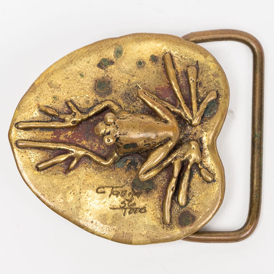 1970s Carl Tasha (American 1943-2006) Gilt Bronze Sculptural Frog On Lilly Leaf Belt Buckle (1 of 5)