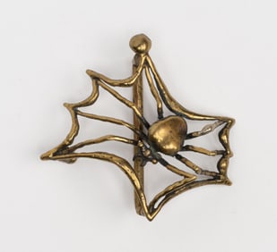 1970s Carl Tasha (American 1943-2006) Gilt Bronze Sculptural Spider On A Web Belt Buckle