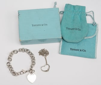Tiffany & Co Sterling Silver Elsa Peretti Open Heart Necklace & Heart Tag Bracelet