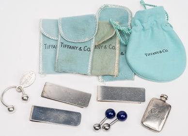 Tiffany & Co Sterling Silver Jewelry Collection Lapis Lazuli Barbell Cufflinks Money Clip Perfume