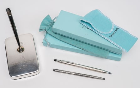 Tiffany & Co Sterling Silver Collection Ballpoint Pen w/ Tiffany & Co Makers Pen Holder