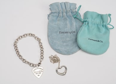 Tiffany & Co Sterling Silver Elsa Peretti Open Heart Necklace And Heart Tag Bracelet