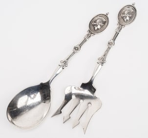 19th c. John R Wendt "Medallion" Sterling Silver Serving Flatware