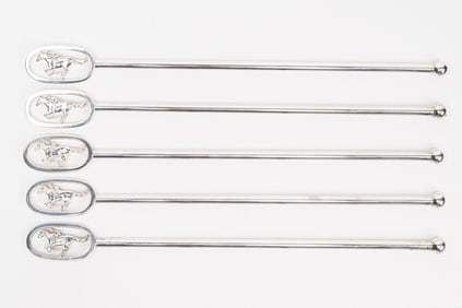 Tiffany & Co Sterling Silver Equestrian Cocktail Straw Stick "Racing Horse and Jockey"