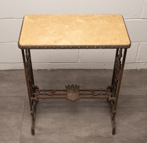 19th c. Coat of Arms Marble Top Wrought Iron Side Table