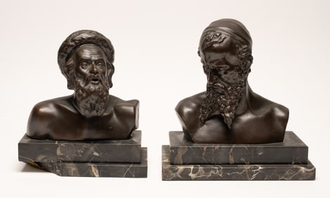 Mark Matveevich Antokolsky ( Russia 1843-1902) Judaic Bronze Bust Sculpture Collection 2pc
