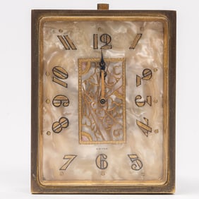 Art Deco Ormolu Juvenia Perfume Bottle Bronze & Marble Boudoire Clock