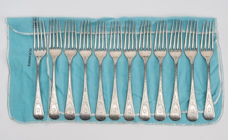 Tiffany & Co Sterling Silver Vinegrape Pattern Dinner Fork Flatware Set For 12