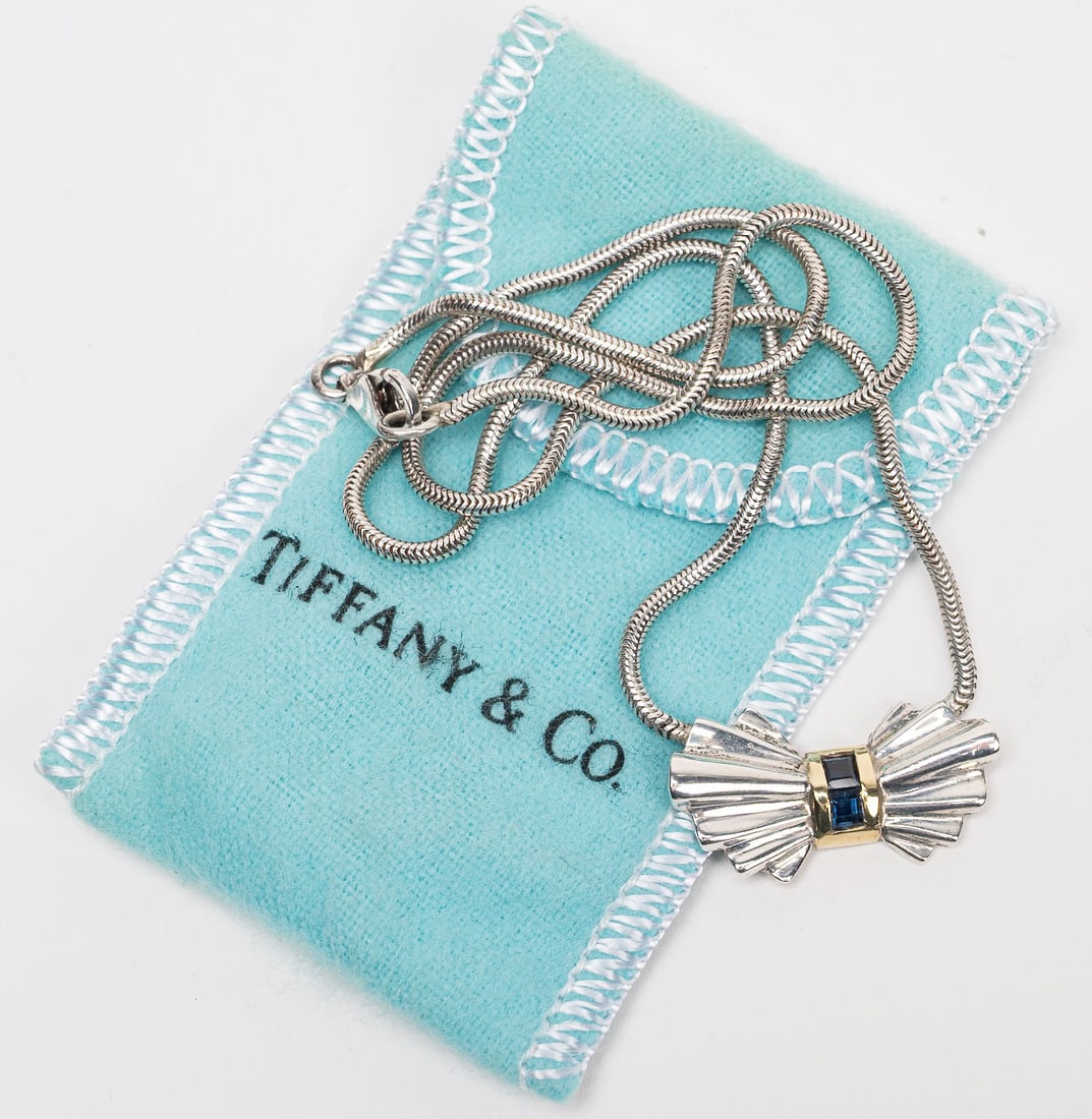 Tiffany & Co Art Deco 18k Gold & Sterling Tie Bow Necklace (1 of 6)