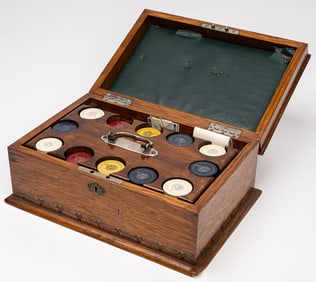 Locking Oak Poker Card Game Chip Set Caddy