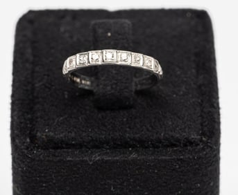 Art Deco 18k White Gold Bristol Wedding Band Ring