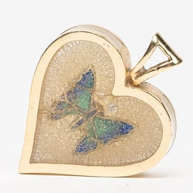 14k Gold Heart Butterfly Pendant