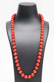 14k Gold Red Coral Beaded Necklace